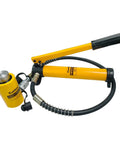 10 Ton Heavy Duty Hydraulic Cylinder Jack Kit With CP-180 Manual Hand Pump, yellow and black pump and hose. Suitable for automotive jobs.