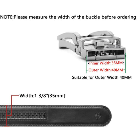Mens Leather Ratchet Belt Strap Replacement One And Three Eighths Inch No Holes Black Belt Strap For Buckle Forty Millimeter Width