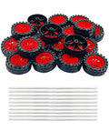 20 Pack Toy Car Wheels With 10 Metal Axles For RC Cars And DIY Bots, Red Plastic Wheels 30mm Dia, 10mm Thick, Fits 2mm Shafts