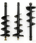 Three black auger drill bits for Heavy Duty Excavator Earth Auger Drive Unit With 2000Nm Hydraulic Power, showing tip designs.