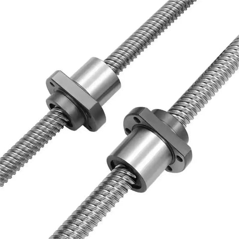 Heavy Duty Ground Rolled Steel Ball Screw Model W0400MA With Integrated Nut Assembly, close-up view of nut assembly and shaft.