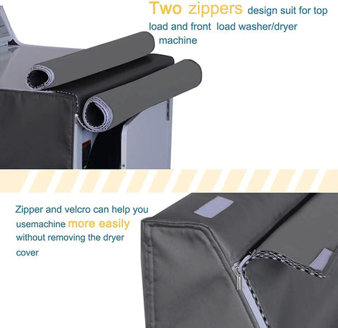 Heavy Duty Waterproof Washing Machine Cover With Zipper, Dustproof Outdoor Protector showing dual zipper design, grey cover