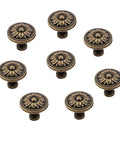 Metal Flower Shape Pull Handle Cabinet Knob Bronze Tone Set Of 8 With Screws For Doors And Drawers, shown in an arranged view.