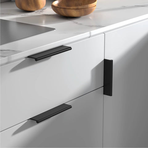 10 Pack Black Edge Finger Pull Cabinet Handles 3 Inch Aluminum Alloy Dresser And Drawer Pulls on modern kitchen drawers
