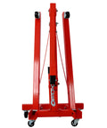 Badass Rolling Cherry Picker Engine Hoist With Six Swivel Caster Wheels Two Ton Folding Shop Crane Heavy Duty Steel Auto Lift, front view.