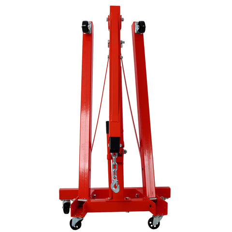 Badass Rolling Cherry Picker Engine Hoist With Six Swivel Caster Wheels Two Ton Folding Shop Crane Heavy Duty Steel Auto Lift, front view.