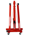 Killer Heavy Duty Steel Folding Engine Hoist And Hydraulic Cherry Picker Shop Crane With Six Smooth Roller Casters For Garage Crews Chasing No Sweat Auto Engine Lifting Ease Today in upright position with visible chain and casters.
