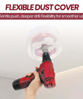 Nexigins 4-inch & 6-inch bi-metal hole saw kit with dust bowl mounted on a red cordless drill for recessed lighting.