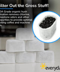 Image of six pack charcoal water filters for Keurig coffee makers fits all Keurig machines white replacement filters.