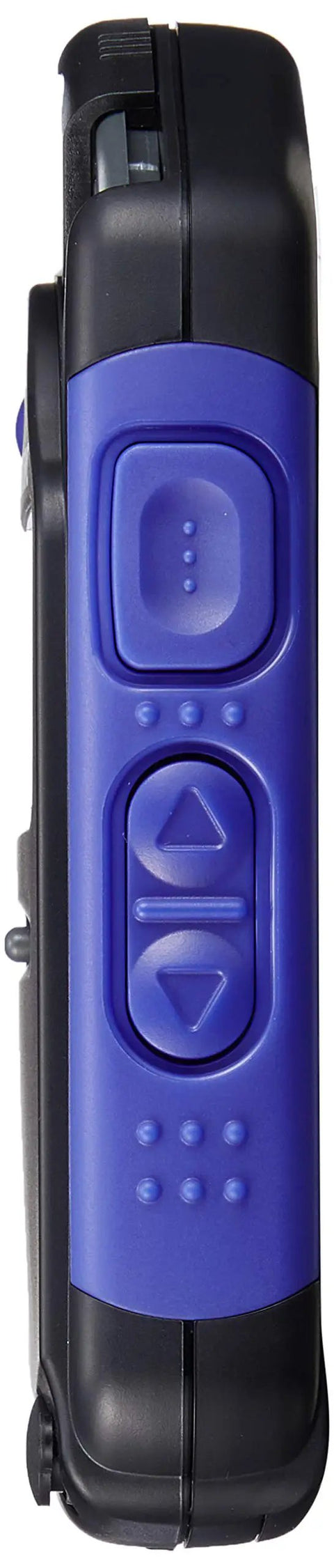 Pocket Size Light Meter Pro For Shooters With Quick Receiver Slide System Photo And Cine Modes Aperture Priority For Video Backlit Display Chest Pocket Ready Ideal For HD Cine And Everyday Shoots. Side view of black and purple handheld light meter with button controls