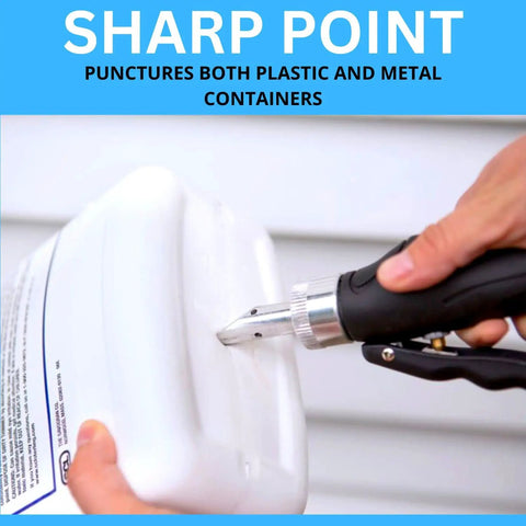 Triple Rinse Spray Nozzle for Chemical Containers, EPA Compliant, 99 Percent Residue Removal In Under A Minute being used on jug