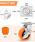 Heavy Duty Industrial Casters With Upgraded Thickened Bracket, 5 Inch Plate Swivel Caster Set Of 4, Polyurethane Wheels, dimensions diagram