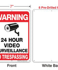 Front and back of Built Tough 10 By 7 Inch No Trespassing Video Surveillance Sign Made From 0.40 Aluminum with camera graphic
