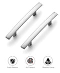 Brushed Nickel Cabinet Handles Set 30 Pack Slim Curved Drawer Pulls 5 3 16 Inch Length With 3 Inch Hole Centers showing features