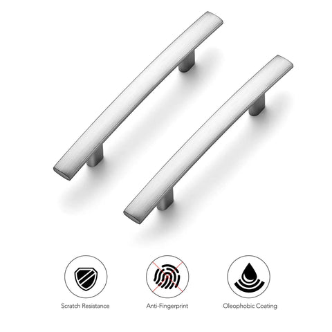 Brushed Nickel Cabinet Handles Set 30 Pack Slim Curved Drawer Pulls 5 3 16 Inch Length With 3 Inch Hole Centers showing features