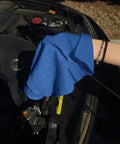 Blue cotton towel from 150 Pack Cotton Shop Towels 14 By 12 Inches Absorbent Rags For Auto Shops used for engine wipe down