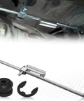 Transfer Case Shifter Linkage Kit With Bushings And Grommet For Dodge Ram 2002 2003 2004 2005 4x4 1500 2500 3500 Replacement Part Numbers 52105555AA And 68078974AA Includes E Clips And Durable Bushing Kit, installed underbody linkage view
