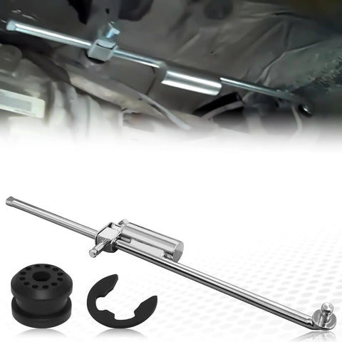 Transfer Case Shifter Linkage Kit With Bushings And Grommet For Dodge Ram 2002 2003 2004 2005 4x4 1500 2500 3500 Replacement Part Numbers 52105555AA And 68078974AA Includes E Clips And Durable Bushing Kit, installed underbody linkage view