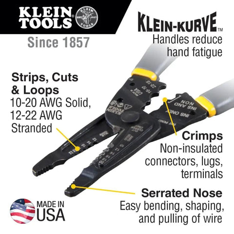 Electrician Multi Tool Wire Stripper Crimper Cutter Long Nose Design For 10 20 AWG Solid And 12 22 AWG Stranded Made In USA