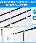 Heavy Duty Cable Wire Clips Pack Of 200 for 4mm to 10mm cables, white plastic with nail mounts displayed on black cables