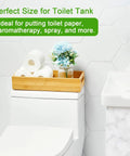 Bamboo Toilet Paper Tray Organizer With Handles Waterproof Storage Basket For Bathroom Counter Top Tank Or Kitchen Counter Fourteen Point Nine By Five Point Nine Inches Durable Natural Bamboo Construction With Waterproof Coating Reusable And Eco Friendly on toilet tank with rolls and flowers