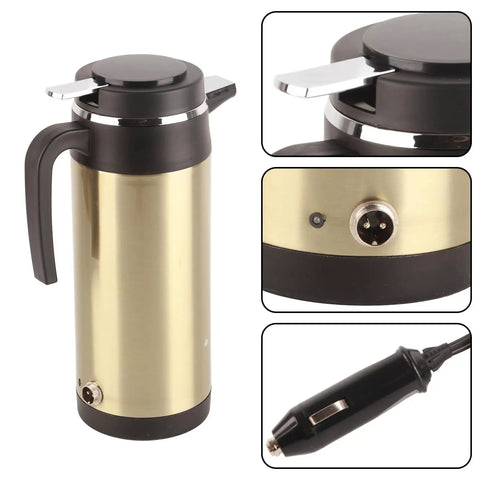 Ride Easy With This Badass 12V Car Electric Kettle Stainless Steel Frame Holding 1000Ml Quick Boil Action Keeps Hot Drinks Flowing Smooth On Long Road Trips close-up of kettle handle and plug details