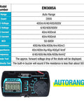 Auto Ranging Pocket Digital Multimeter, Tiny Handheld Travel Meter with specifications and front view display