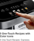 Detail of Automatic Espresso And Cappuccino Coffee Machine With Smooth Latte Crema System one touch recipe panel.