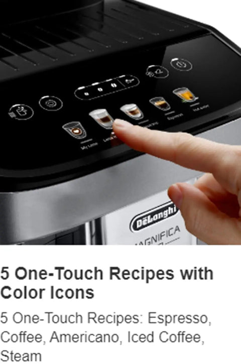 Detail of Automatic Espresso And Cappuccino Coffee Machine With Smooth Latte Crema System one touch recipe panel.