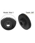 Mod 1 38T Pinion Gear 8mm Bore Hardened Steel Motor Rack Spur Gear for RC car, showing 38 teeth and 8mm bore details.
