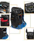 24L Hiking Camera Backpack With Side Access, Removable Camera Insert, Accessory Strap System, Toploading Compartments, Blue and Black
