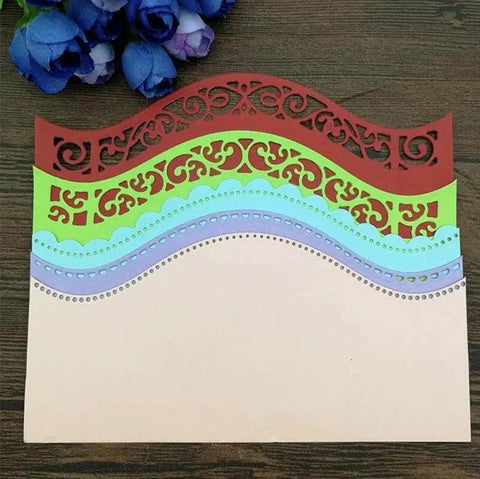 Vintage Lace Die Cuts 6 Piece Set With Wavy Border Edges on display showing intricate designs for DIY card making and scrapbooking projects.