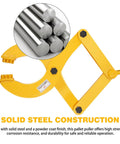 Pallet Puller 3T 6600 Lbs Capacity Heavy Duty Scissor Clamp For Forklifts Single Scissor Design With 6.7 Inch Jaw Opening Effortless Pallet Pulling For Trucks And Docks Solid Steel Construction, yellow with convex teeth and solid steel details.