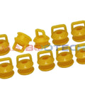 Shifter Cable Bushing Repair Kit Ten Piece Replacement For OEM 11612155 And 14104, yellow bushings on white background
