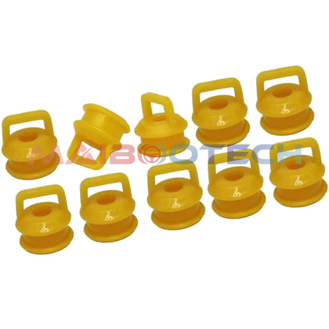 Shifter Cable Bushing Repair Kit Ten Piece Replacement For OEM 11612155 And 14104, yellow bushings on white background