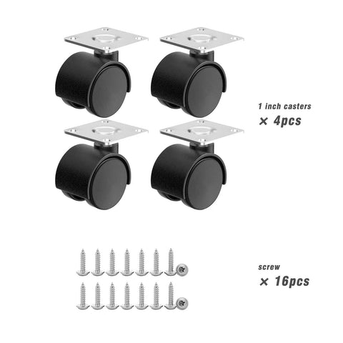 1 Inch Swivel Furniture Casters Set Of 4, Low Profile Nylon Wheels With Stainless Steel Screws, Heavy Duty Mini Casters