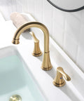 Widespread Double-Handle Bathroom Faucet In Brushed Nickel With Metal Pop Up Drain, CUPC-Approved Supply Lines, Easy Install Quick-Connect Hose, Fits 6 To 12 Inch Center Spacing, Demeter 13651 installed on white vanity