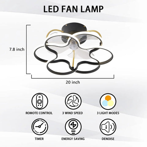 Ceiling Fan With Lights And Remote Control, 3 Color Temperature Dimmable LED, 3 Speed Quiet Motor, Dope Bladeless Look