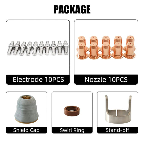 23 Piece Pro Grade Plasma Cutting Torch Tip and Electrode Set for PT-60 IPT-60 PT60 IPT60 PT-40 IPT-40 PT40 IPT-40 Includes 1.0mm Tips Electrodes Shield Cap Stand Off Swirl Ring Replacement Kit