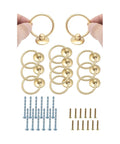 Matte Gold Round Ring Cabinet Drawer Pulls Set Of 12 Zinc Alloy Single Hole Knobs with screws shown for cupboard installation.
