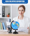 Rotating 6 Inch World Globe With Stand Kid Friendly For Learning Geography At School Or At Home on an office desk