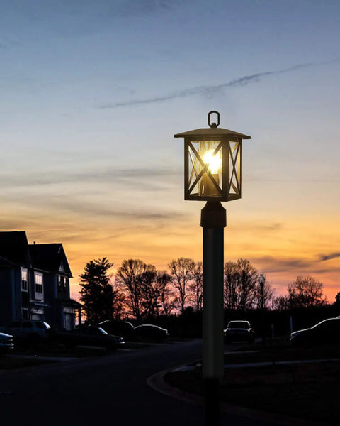 Seventeen Inch High Outdoor Post Light Set With Pier Mount Base Matte Black Lantern Featuring Clear Water Glass Classic Post
