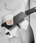 Double Roll Toilet Paper Holder With Shelf Matte Black Brass Finish, Hotel Style Tissue Dispenser, solid brass with chrome surface