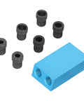 7-piece set from Dope Pocket Hole Jig Kit For Woodworking With 15 Degree Angle Aluminum Alloy Drilling Guide, blue aluminum block with threaded inserts.