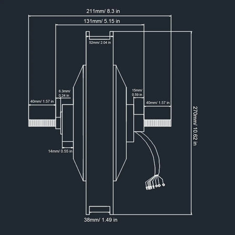 Heavy Duty Aluminum Alloy Wheel Hub Motor 14 Inch For Electric Scooter Motorcycle Conversion Kit dimensions diagram