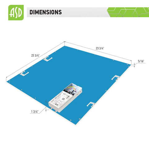 Edge Lit 2x2 LED Panel Light Dimmable 22W 2956LM 4000K Bright White back view dimensions and wiring components