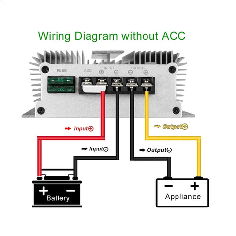 Wiring diagram of Heavy Duty 72V To 48V DC To DC Step Down Converter showing connections for input and output.
