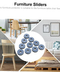 60 Heavy Duty PTFE Furniture Glides And Floor Protectors for table and chair legs displayed in a stylish room setting.
