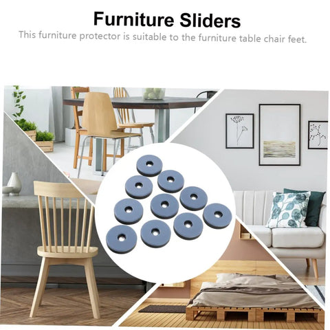 60 Heavy Duty PTFE Furniture Glides And Floor Protectors for table and chair legs displayed in a stylish room setting.