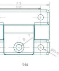 Six white plastic Z-shaped torque-damping hinge stops, angle adjustable for home improvement hardware.